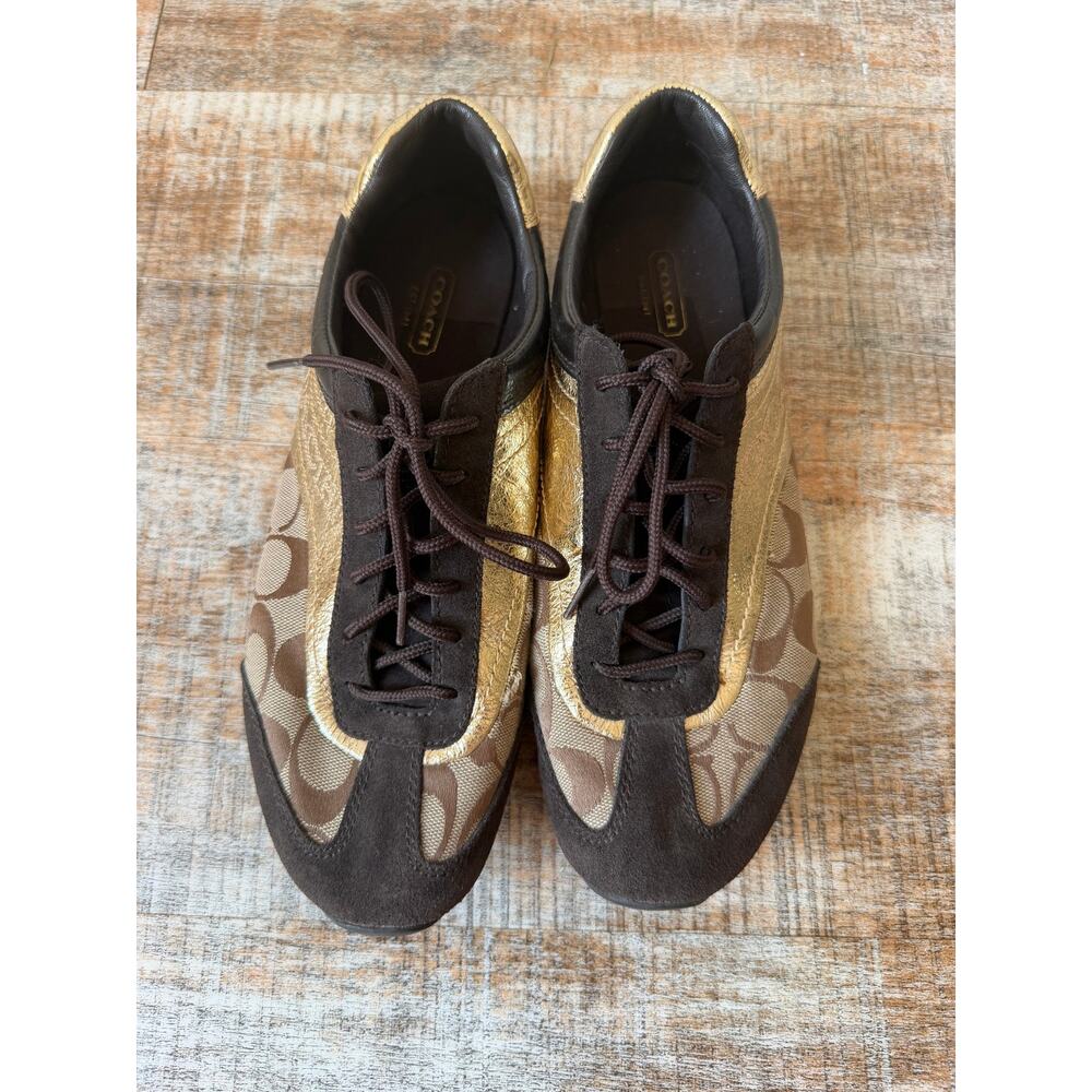 Coach Womens Kodie Signature Logo Gold and Brown Women's Sneakers Size 10 - Picture 6 of 13